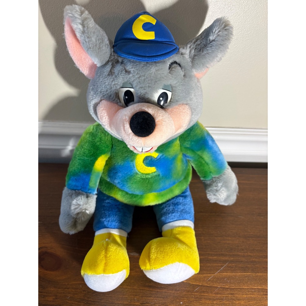 Chuck E Cheese Plush Mouse Kids Stuff Tie Dye Shirt Blue Hat Mascot